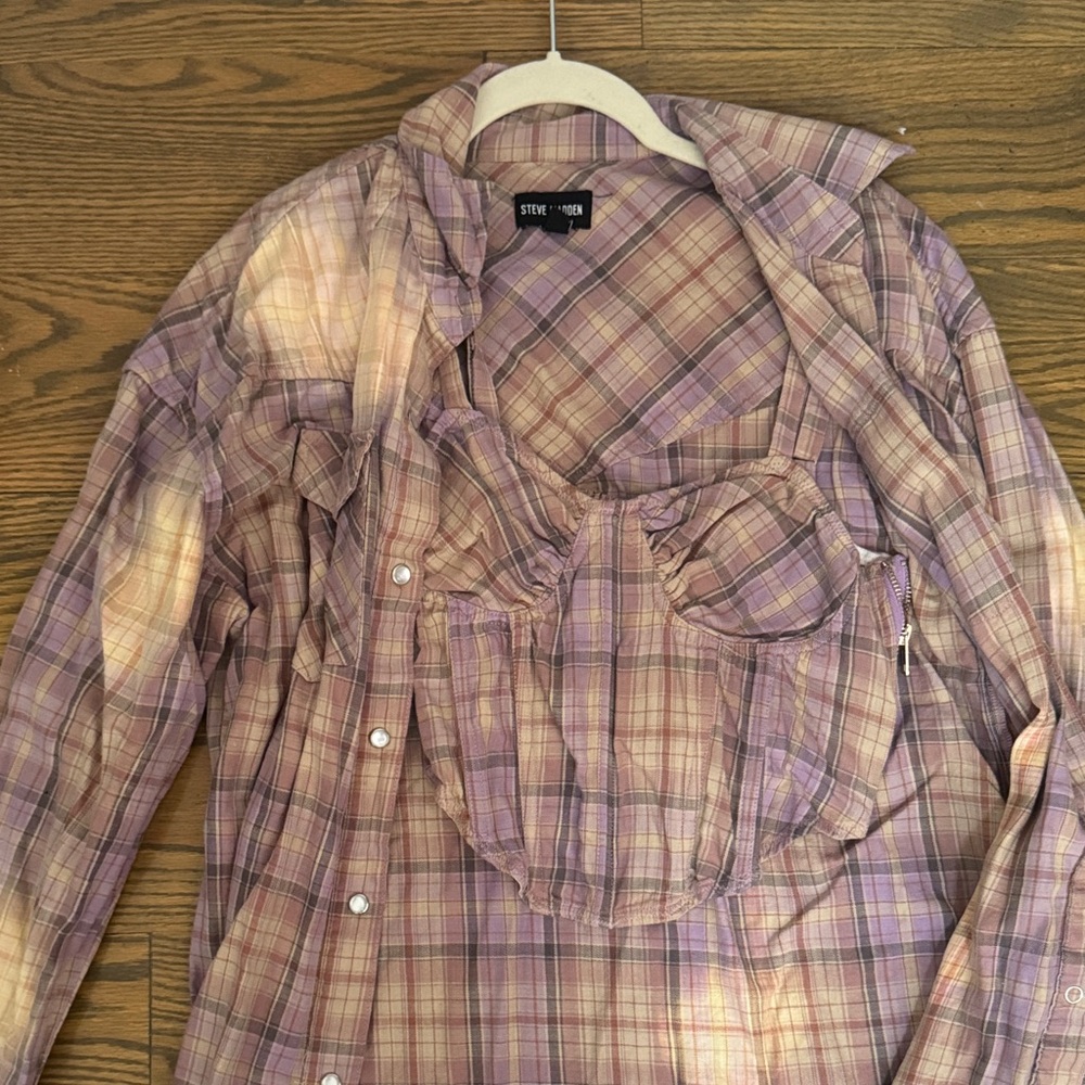 Steve Madden Plaid Button Down Shirt - Purple and Tan